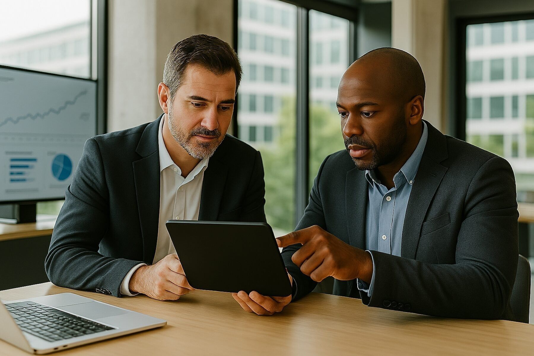 Investment advisors reviewing retail market information
