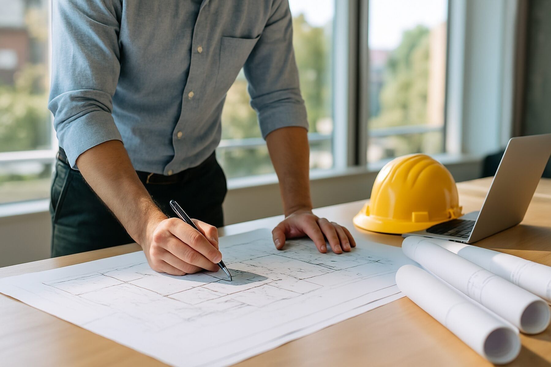 Retail development professional reviewing construction plans